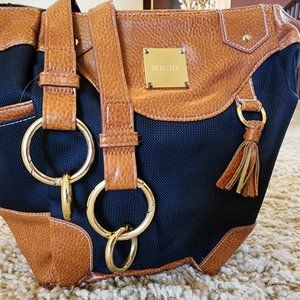 Miche MISTY Demi Chestnut Brown and Navy Blue Canvas Shell Cover Purse Bag Cover
